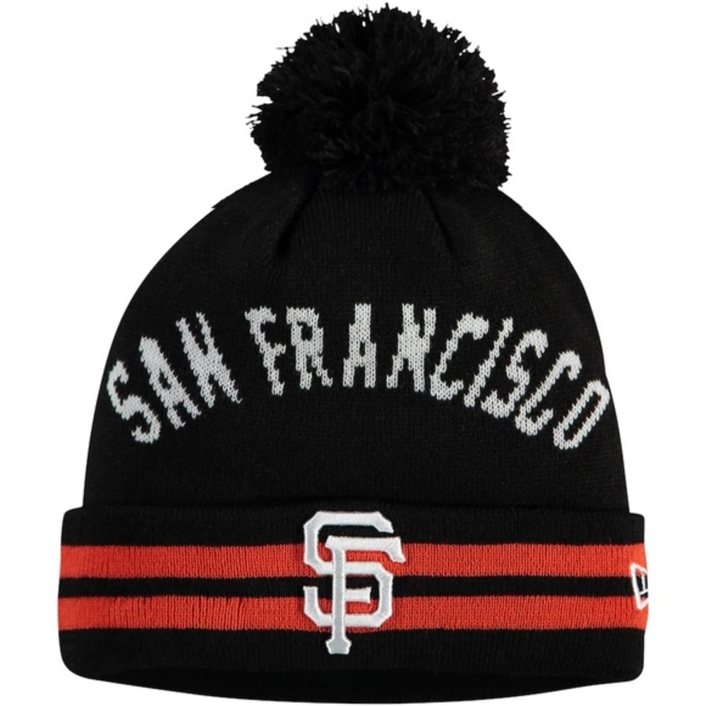 San Francisco Giants New‎ Era Arch Cuffed Knit Hat with Pom - Black